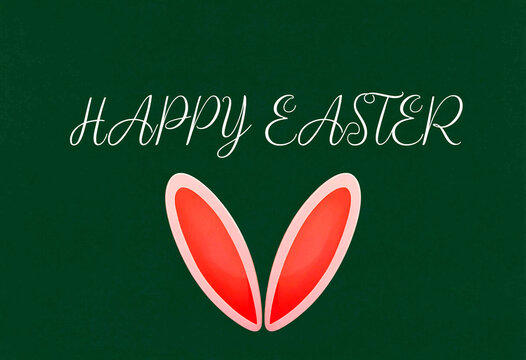Cute happy easter greeting card with bunny ears and elegant white text design