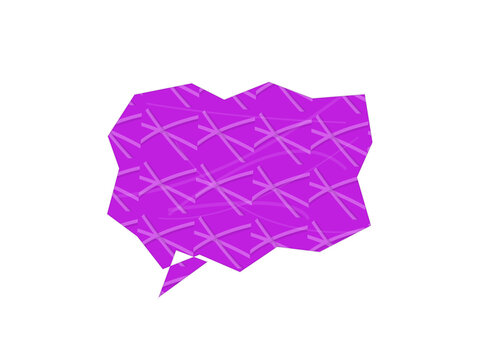 Purple abstract polygonal speech bubble element with scratched texture as isolated element