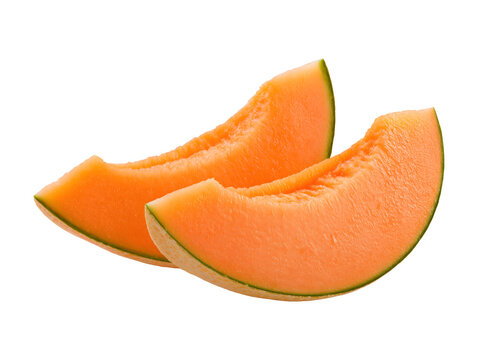 Cantaloupe melon slices isolated on transparent or white background, png