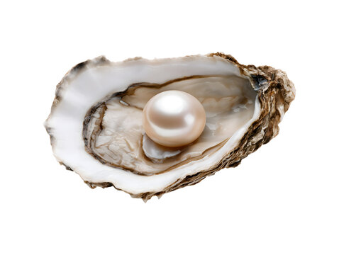 Pearl in oyster shell isolated on transparent or white background, png