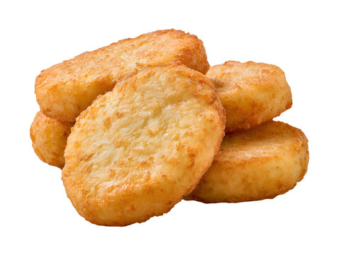 Golden fried hash brown patties isolated on transparent or white background, png