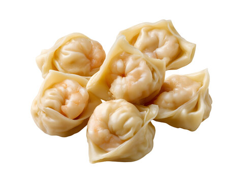 Steamed shrimp wontons dumplings isolated on transparent or white background, png