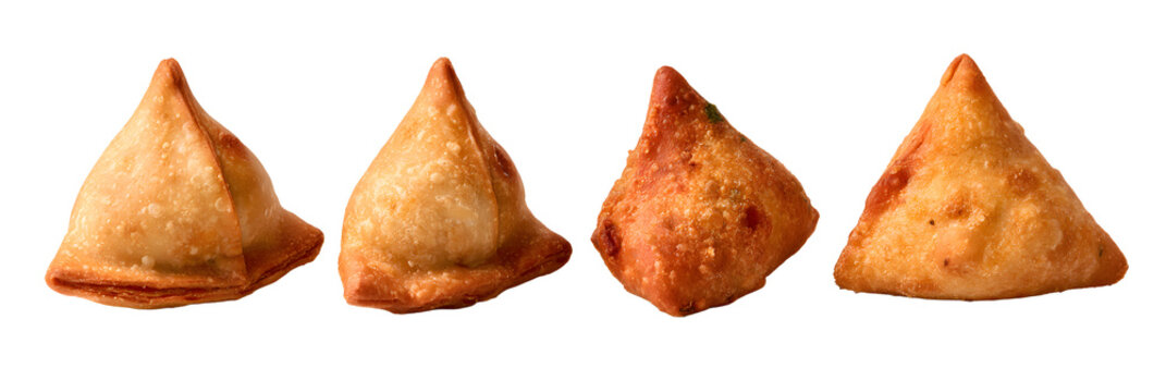 Collection set of crispy fried samosas isolated on transparent or white background, png