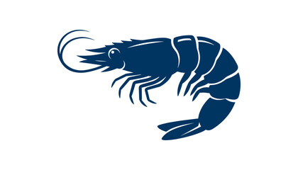 Fototapeta premium Shrimp Navy Blue Silhouette with Detailed Claws, Segmented Shell, Curved Tail, and Clean Aquatic Vector Styling