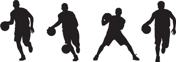 Basketball players dribbling and shooting silhouettes on a white background during a game © MD BULBUL AHMED