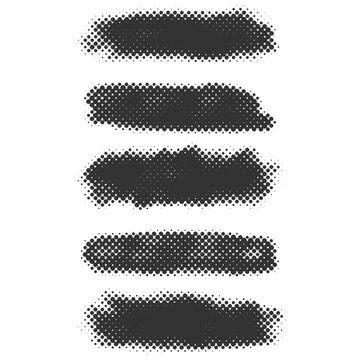 Dark navy halftone dot grunge distress brush stroke set showcases vertical hand drawn ink screen texture swipes. Bold vintage raster patch collection for urban streetwear layout clip art.