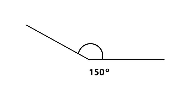 Obtuse Angle 150 Degree Measurement Geometry Diagram Animation Loop Isolated White Background Motion Graphic Video