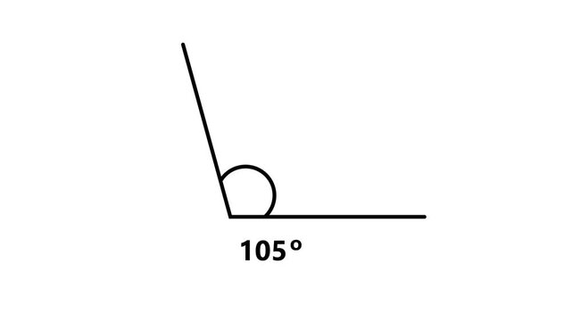 Obtuse Angle 105 Degree Measurement Geometry Diagram Animation Loop Isolated White Background Motion Graphic Video
