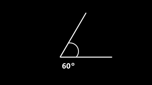 Obtuse Angle 60 Degree Measurement Geometry Diagram Animation Loop Isolated black Background Motion Graphic Video