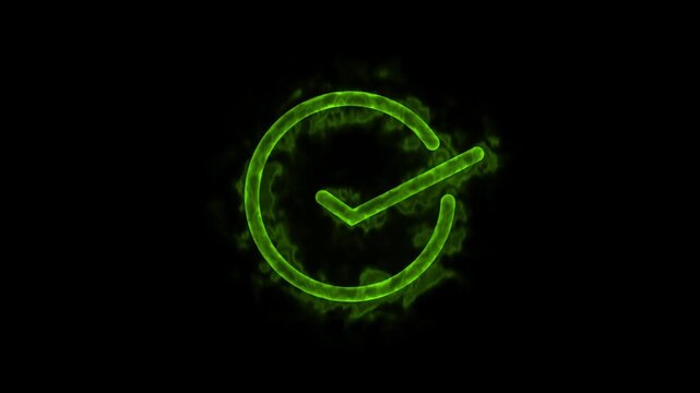 Glowing neon light Check mark icon and tick mark icon. animation and black background. Animation of check mark icon background.