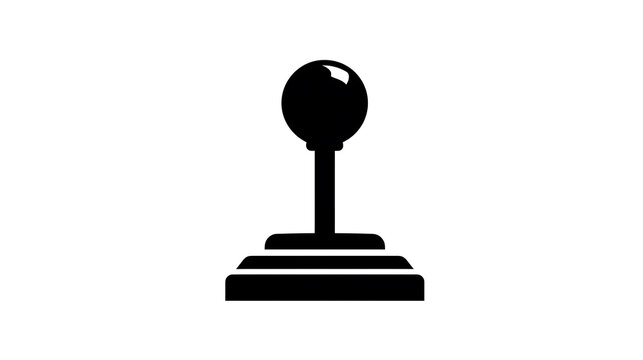 A simple black silhouette of a gear stick, also known as a gear lever, is shown against a white background