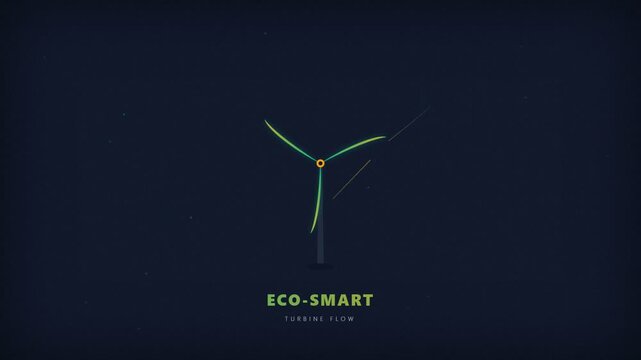 Minimalist eco smart wind turbine logo design vector illustration on dark background for clean energy concepts