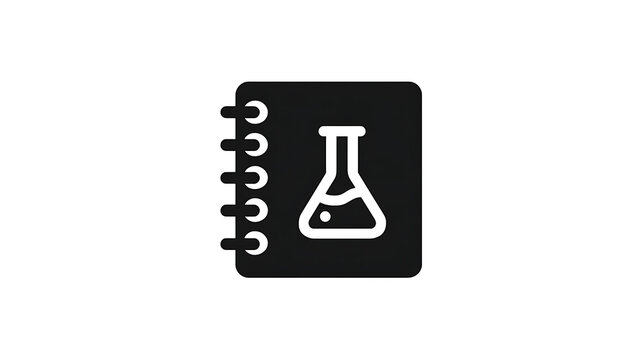 A stylized icon representing a laboratory flask on a notepad, symbolizing scientific research and record-keeping