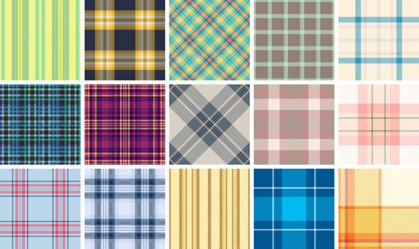 Seamless plaid pattern pack created for Thanksgiving projects. This tartan vector set suits seasonal branding, packaging, and print. Ideal for holiday collections.