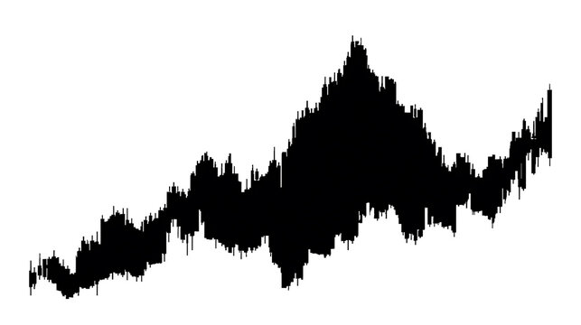 A black waveform graphic displaying an audio signal's amplitude over time, peaking in intensity and then receding