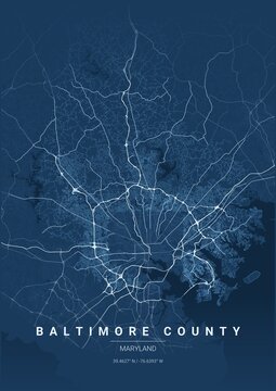 County Map Poster of Baltimore, Maryland - Blueprint Style