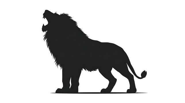 Silhouette of a roaring lion with its mouth open and mane flowing