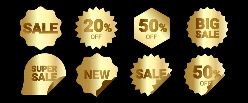 Golden Promotion Sticker Set Premium Sale Badge And Luxury Discount Label Template For E Commerce Retail And Shopping Campaign