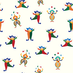 Fototapeta premium Seamless pattern with a CIRCUS theme. Circus clown character. Flat cartoon style