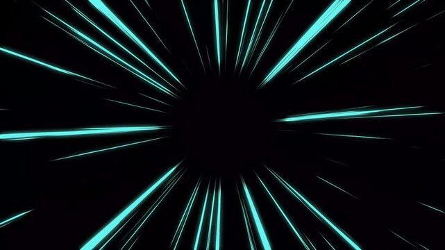 Cartoon concept abstract anime speed line, bright blue light lines isolated on black background, moving zoom comic speed line, manga speed line motion 4K video animation.