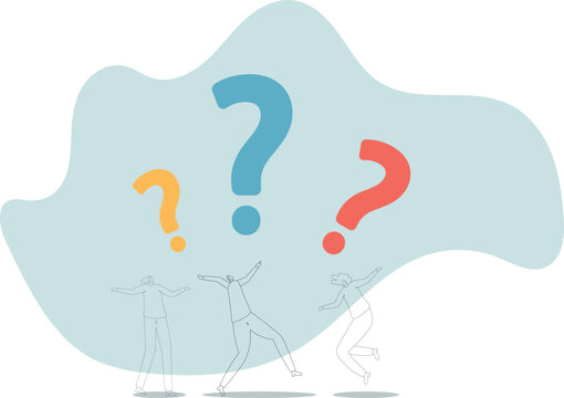 Confused business team finding answer or solution to solve problem, human life and situation.vector illustration.