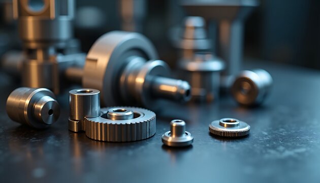 Precision machined components with copy space for a manufacturing landing page header