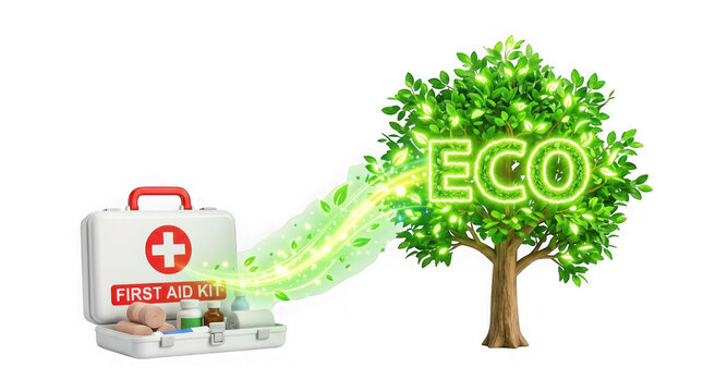 First aid kit healing a tree with eco concept isolated on transparent background