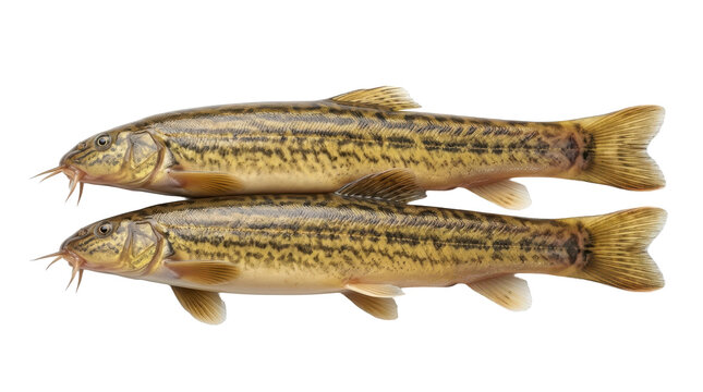 Two loach fish displayed side by side detailed scales and barbels on transparent background loaches freshwater