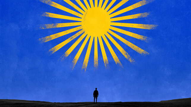 Silhouette Figure Standing Before Radiant Sun