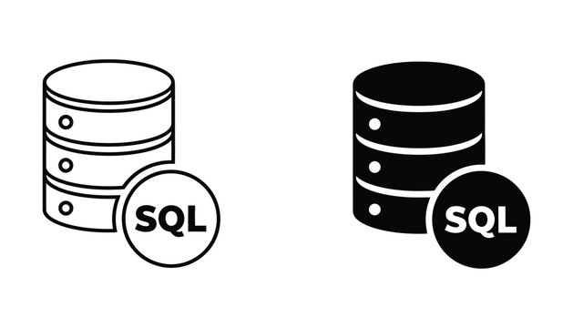 Sql database icon set with black and white style