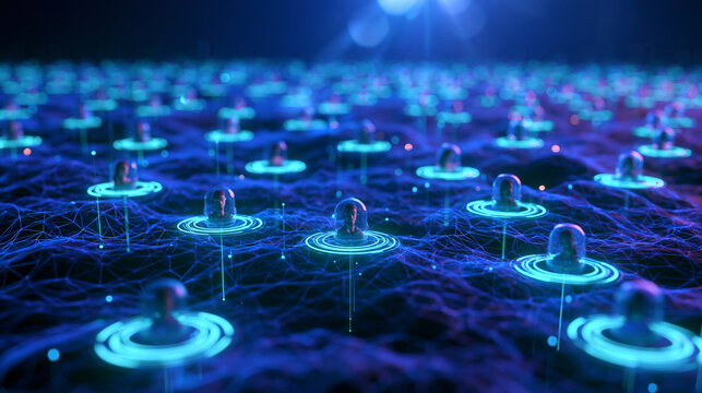 Digital Network Nodes Connected by Glowing Cyberlinks