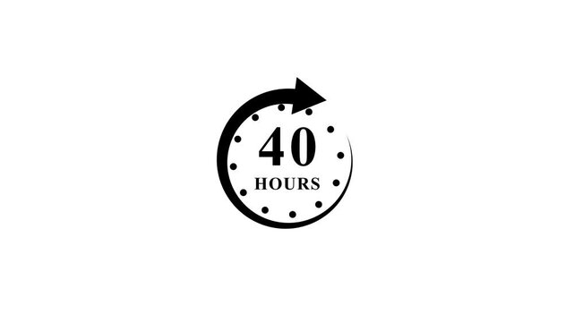 Black forty hours icon on white background, countdown, loopable animation of clock.