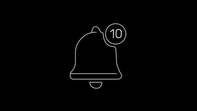 Notification bell icon with unread numbers. Unread messages, new alerts, and social media notifications. 2D animation with 4K resolution and alpha channel.