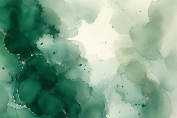 Emerald Jade Green Watercolor Abstract Background with Golden Veins © PixelStudio