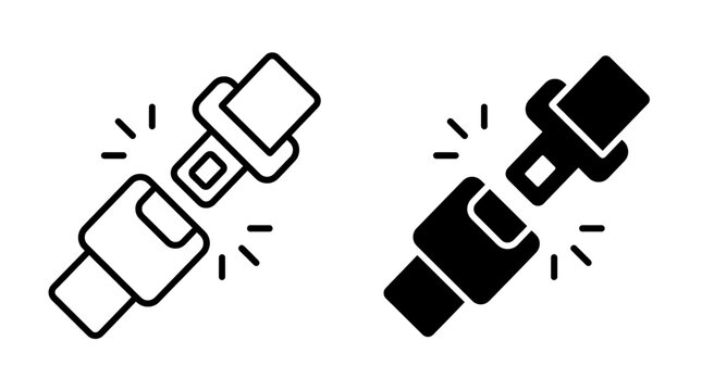 Set of seat belt icons in outline and solid styles for car safety, vehicle security, and passenger protection design.