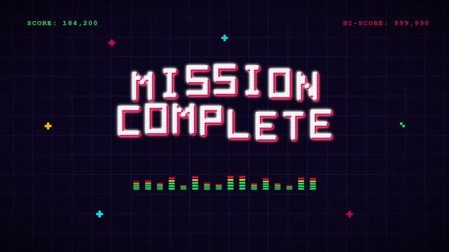 Mission Complete Retro Game Screen Victory.