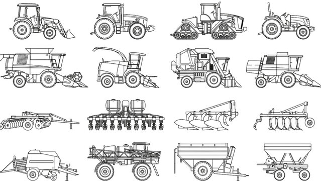 AutoCAD vector collection of agricultural machinery and equipment