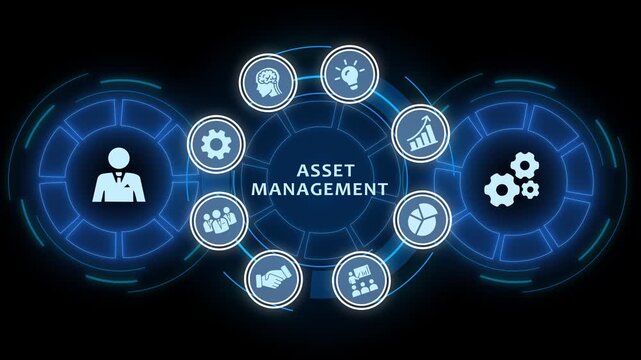Asset management digital interface with business and financial growth analytics financial technology