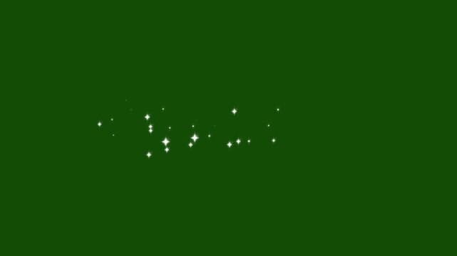 Horizontal glitter sparkle line trail, white twinkling particles, Green Background animation, shining sparkle motion, star sparkle vector doodles, fairy dust transition loop 4k.