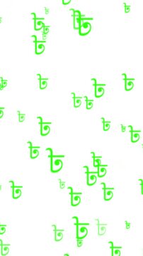 Animated background featuring falling green bangladeshi taka currency symbols flowing downwards in continuous motion isolated on clean white digital canvas.
