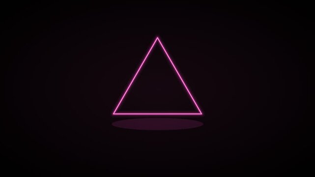 glowing neon triangle outline drawing on a black background, pink neon