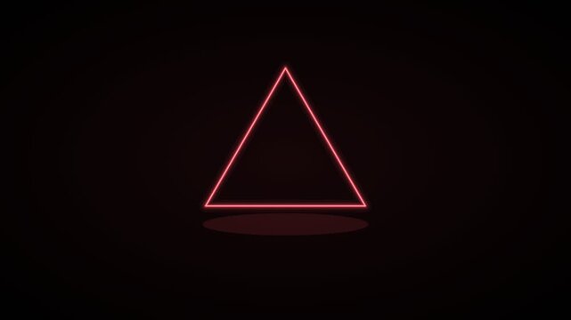 glowing neon triangle outline drawing on a black background, red neon