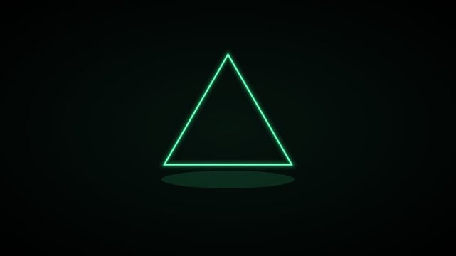 glowing neon triangle outline drawing on a black background, green neon