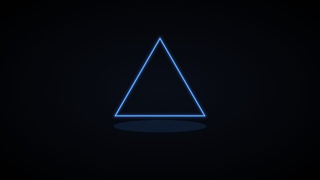 glowing neon triangle outline drawing on a black background, blue neon