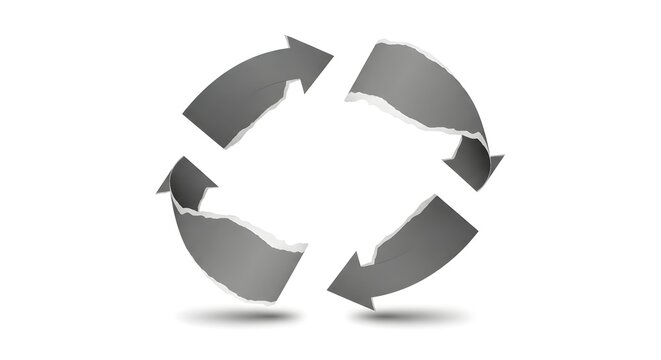 A circular cycle icon made of four grey arrows representing continuous movement and sustainable recycling processes isolated