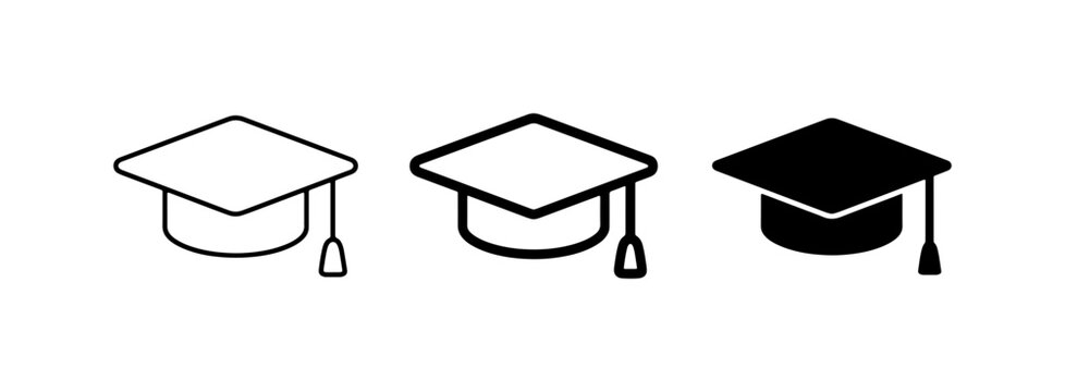 Graduation Caps Icons, Academic Achievement Symbols, Education Mortarboard Vector Set
