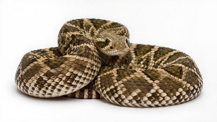 Fototapeta premium Adult Prairie Rattlesnake Isolated on Seamless White Studio Background