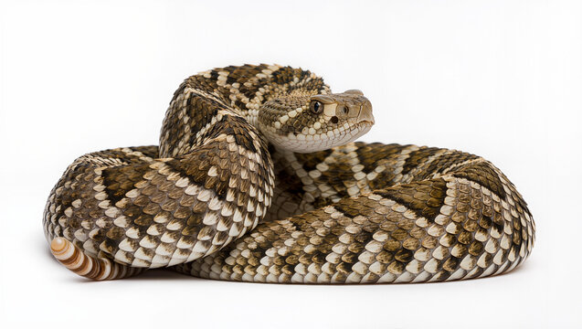 Adult Prairie Rattlesnake Isolated on Seamless White Studio Background
