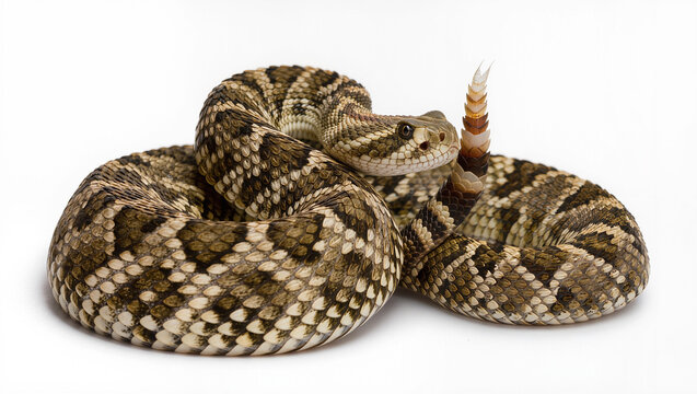 Adult Prairie Rattlesnake Isolated on Seamless White Studio Background