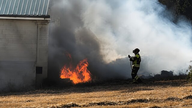 Bombero acerc&aacute;ndose para apagar un fuego